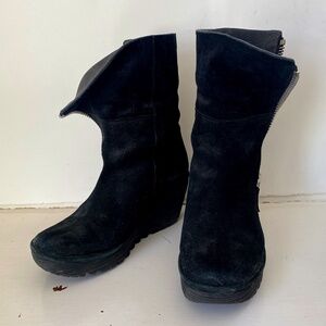 Fly London YEX black Oil Suede Diesel Wedge Platform boot